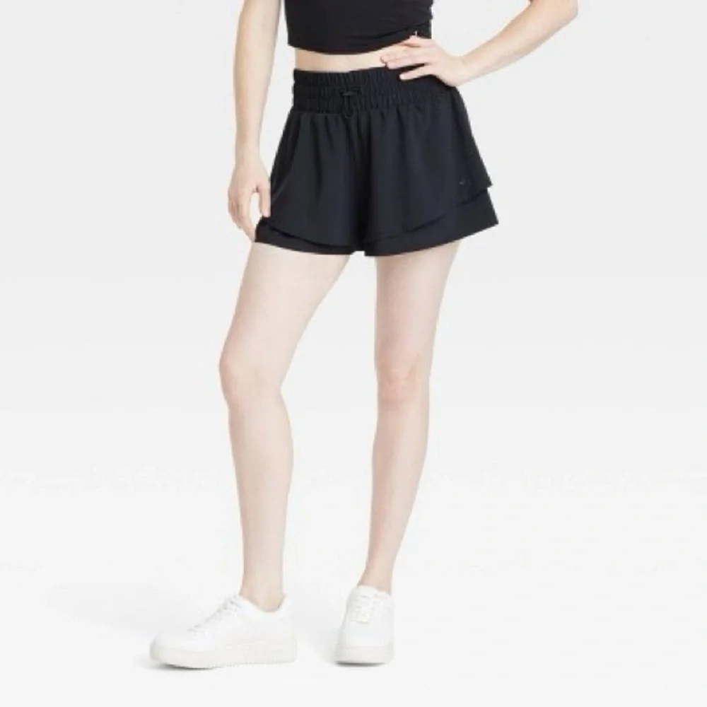 JoyLab Double-Layer Woven Mid-Rise Shorts from Women's Black Athletic Skort XS